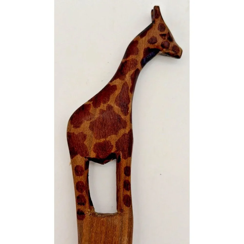 Vintage Hand Carved African Wood Spoon Giraffe